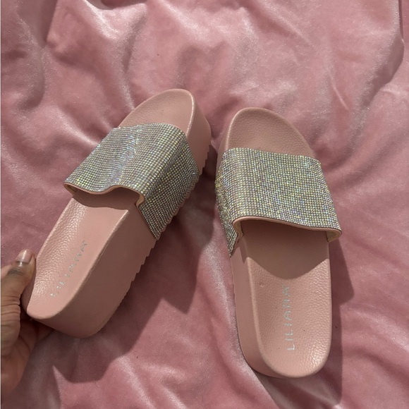 Pink shimmer Platform Slides - Picture 3 of 4